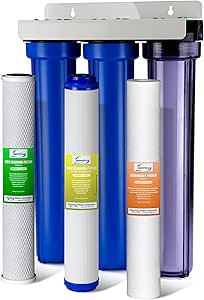 iSpring Whole House Water Filter System, Reduces Chloramine, PFAS, Chlorine, Sediments, 3-Stage Whole House Water Filtration System, 5-Micron, 3/4