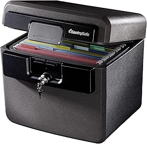 SentrySafe Black Fireproof and Waterproof Safe, File Folder and Document Box with Key Lock, Ex. 14.3 x 15.5 x 13.5 inches, HD4100