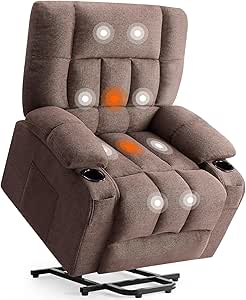 Sweetcrispy Recliner Chair with Vibrating Massage and Heating, Home Theater Seating with Lumbar Support, Adjustable Electric Power Lift Chairs with Cup Holders Remote Control for Living Room, Brown