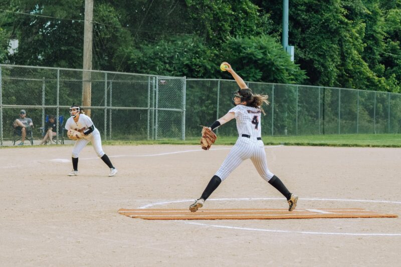 Female softball pitcher in Columbia, MD, action shot keywords: Ashley Reeves softball today