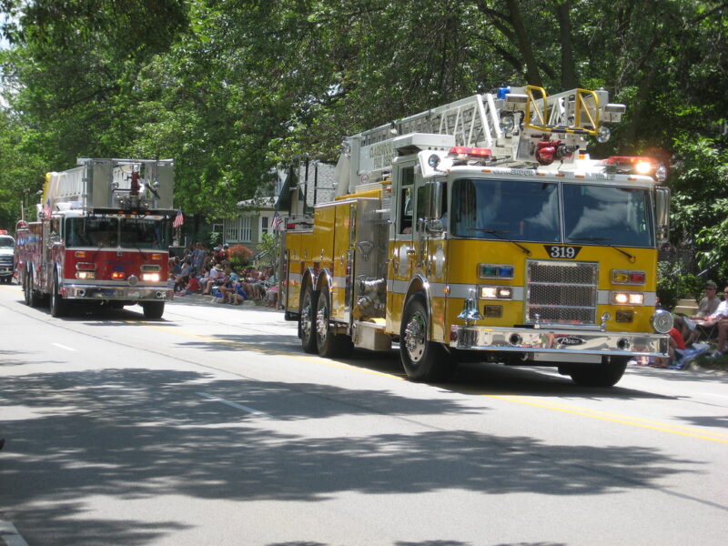 Downers Grove July 4 Parade - Clarendon Hills Yellow Fire Rescue Truck by Pierce