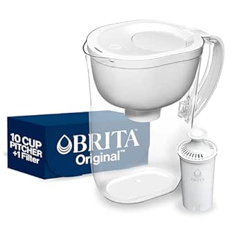 Brita Large Water Filter Pitcher for Tap and Drinking Water, Includes 1 Standard Filter, BPA-Free, Lasts Two Months, 10-Cup Capacity, Bright White