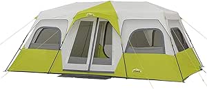 CORE Instant Cabin Tents | 6 Person / 9 Person / 10 Person / 12 Person Family Cabin Multi Room Pop Up Tents Car Camping | Included Storage Pockets for Camping Accessories