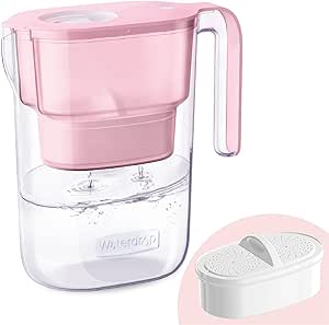 Waterdrop Water Filter Pitcher with 1 Filter, 5X Times Lifetime, Lasts 200 Gallons, for Fridge, Countertop and Gift, Reduces PFOA/PFOS, Chlorine, 7-Cup Capacity, Elfin, Pink