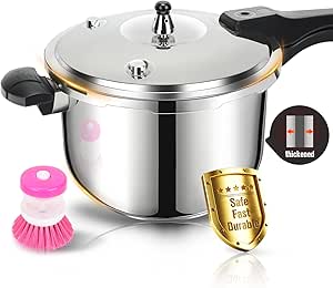 Stainless Steel Pressure Cooker, Peterboo 4 Quart Induction Compatible Thickened Pressure Cooker with Spring Valve Safeguard Devices, Compatible with Gas & Induction Cooker 2-3 Members Use