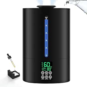 6L Humidifiers for Bedroom Large Room Home, Cool and Warm Humidifiers for Baby and Plants Mist Top Fill Desk Humidifiers Essential Oil Diffuser, Quiet with Adjustable Mist,360°Nozzle-Black