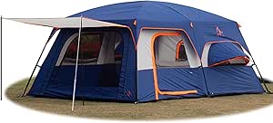 KTT Extra Large Tent 12 Person,2 Bay-Windows,Family Cabin Tents,14'Lx10'Wx6.58'H,2 Rooms and 3 Doors 3 Windows with Mesh,Waterproof,Straight Wall,Big Tent for Outdoor,Picnic,Camping,Gathering