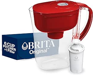 Brita Metro Water Filter Pitcher with SmartLight Change Indicator, BPA-Free, Replaces 1,800 Plastic Water Bottles a Year, Lasts Two Months, Includes 1 Filter, Small - 6-Cup Capacity, Fiery Red