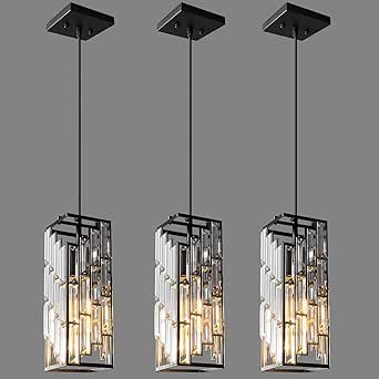 Black Pendant Lighting Modern Pendant Light, Mini Crystal Chandeliers,Adjustable Pendant Light Fixture for Kitchen Island Dinning Room Bedroom (3 Pack)