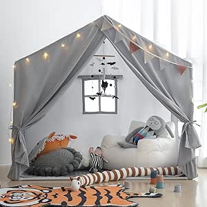 Kids Play Tent with Mat, Razee Large Playhouse Tent Indoor, Play House Kids Tent Castle Tent for Girls Boys, Play Cottage (Grey)