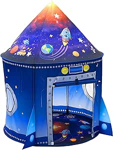 Rocket Ship Play Tent for Kids, Astronaut Spaceship Space Themed Pretend Playhouse Indoor Outdoor Games Party Children Pop Up Foldable Tent Birthday Toy for Boys Girls Toddler Baby