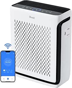 LEVOIT Air Purifier for Home Large Room Bedroom Up to 1110 Ft² with Air Quality Monitor, Smart WiFi, Washable Pre-Filter, HEPA Sleep Mode for Pets, Allergies, Dust, Pollen, Vital 100S-P, White