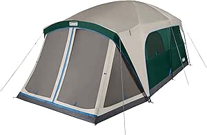 Coleman Skylodge 12-Person Tent with Screened Porch, Weatherproof Family Tent Includes Color-Coded Poles, Screened-in Porch, Sturdy Rainfly, & Fits 4 Queen-Sized Airbeds