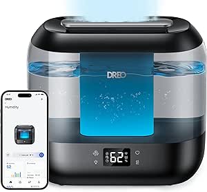 Dreo Smart Humidifiers for Bedroom, Top Fill 4L Cool Mist Humidifier with Nightlight, 32H Runtime, Touch/APP/Voice Control, Quiet Ultrasonic Humidifiers for Large Room, Home, Baby, Plants, Office