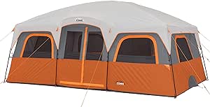 CORE Straight Wall Cabin Tents | 10 Person / 11 Person / 12 Person Large Multi Room Family Tents for Car Camping & Outdoor Adventures