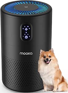 MOOKA Air Purifiers for Home Large Room up to 1076 ft², H13 True HEPA Air Filter Cleaner, Odor Eliminator, Remove Smoke Dust Pollen Pet Dander, Night Light(Available for California)-Black