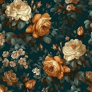 Glowing Floral Peel and Stick Wallpaper Vintage Dark Green Wallpaper Vinyl Wrap Kitchen Worktop Covering Self Adhesive Thick Flowers Contact Paper for Cabinets Drawers Sticker Decor 17.4