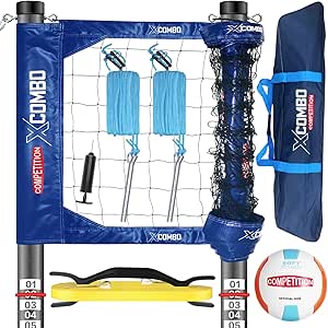 Professional Volleyball Net Set Heavy Duty for Outdoor Backyard Portable with Aluminum Adjustable Height Scoring Poles, Regulation Nets System for Tournament, Grass