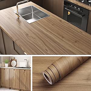 Livelynine 15.8x197 Wood Countertop Peel and Stick Waterproof Wooden Contact Paper for Countertops Desk Counter Worktop Kitchen Cabinet Wallpaper Renter Friendly Counter Top Vinyl Wrap Self Adhesive