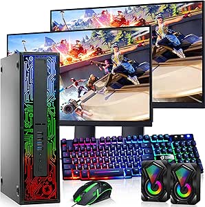 HP G2 RGB Gaming Desktop PC – Intel i5 6500, 16GB DDR4 Ram, 1TB SSD, NVIDIA GeForce GT 1030 DDR5, Dual 22 Inch Monitors, Windows 10 Pro, RGB Set, Built-in WiFi, – Computer Tower for PC Gamer (Renewed)