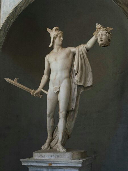 Exquisite marble sculpture depicting Perseus with the head of Medusa, showcasing classical artistry.