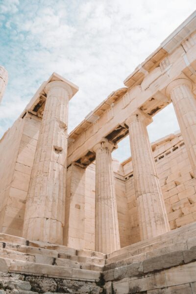 Explore the grandeur of ancient Greek architecture with these iconic temple columns in Athens.