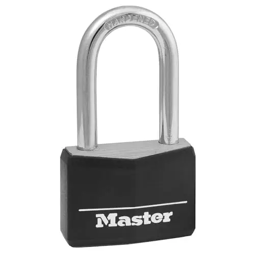 Master Lock 141DLF Black Aluminum Padlock with Long Shackle - For Gym Lockers and Outdoor Use