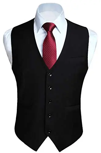 HISDERN Men's Formal Slim Fit Suit Vest with 3 Pockets