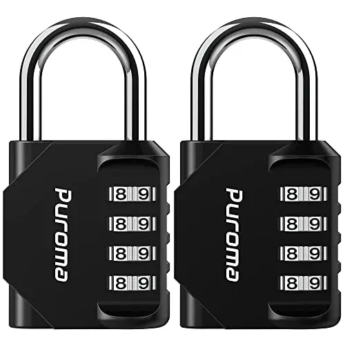 Puroma 2 Pack 4-Digit Outdoor Waterproof Combination Lock for School, Gym, and More - Black