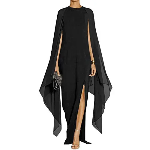 MAYFASEY Flare Sleeve High Split Evening Gown - Formal Cape Maxi Dress