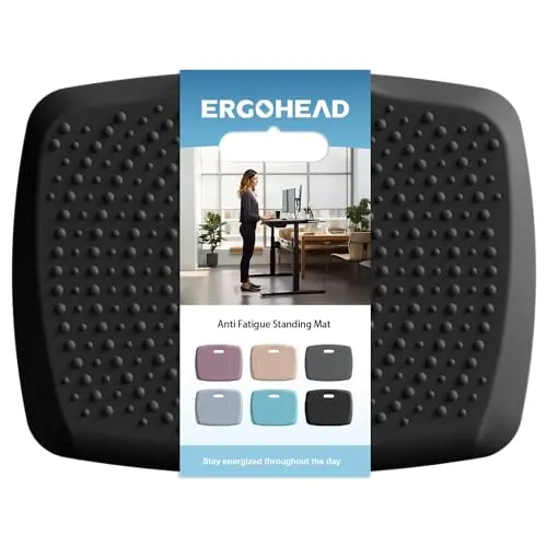 Ergohead Portable Comfort Standing Mat - Anti-Fatigue Kitchen/Office Floor Mat with Massage Points (Black, 17