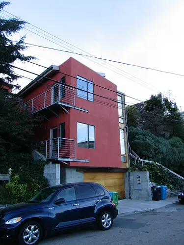 modern house with wooden garage door