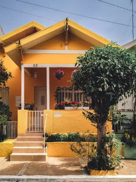 A concrete porch at the entrance of a house.