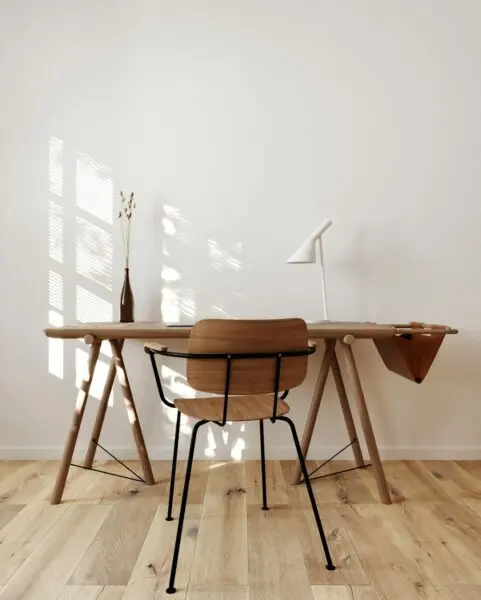 Kitchen with brown wooden flooring and dining area