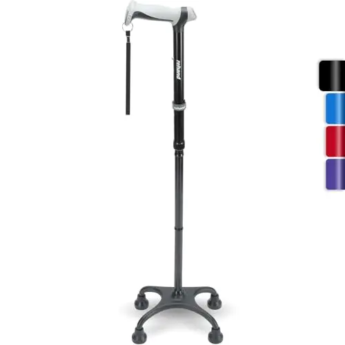 REHAND Quad Cane - Foldable Walking Cane with Stylish Quad Base for Enhanced Balance (Black)