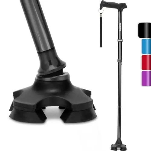REHAND Folding Walking Cane with Pivoting Base and Ergonomic Handle - Portable Mobility Aid (Black)