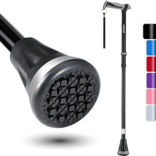 REHAND Foldable and Adjustable Walking Cane with All Terrain Heavy-Duty Tip - Includes Travel Bag (Natural Black)