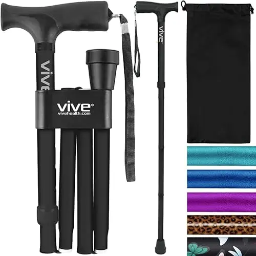 Vive Folding Cane - Compact and Portable Walking Cane with Ergonomic Handle for Men and Women