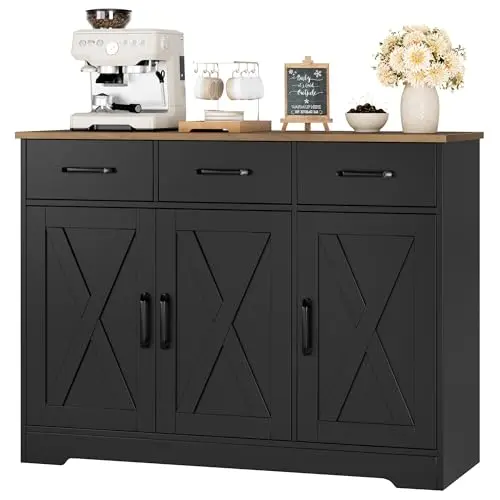 HOSTACK Modern Farmhouse Buffet Sideboard Cabinet