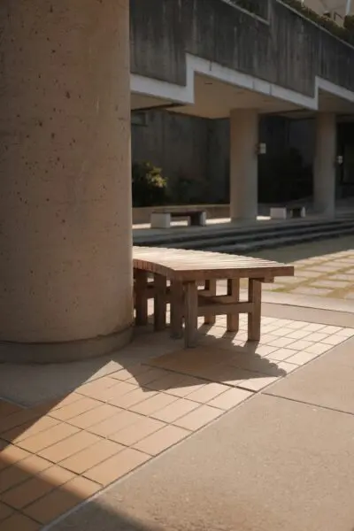 Brown wooden table and bench.