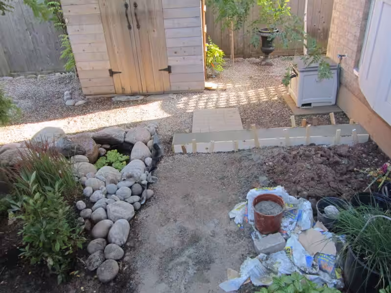 Pond Construction Extending patio for viewing area and walkway