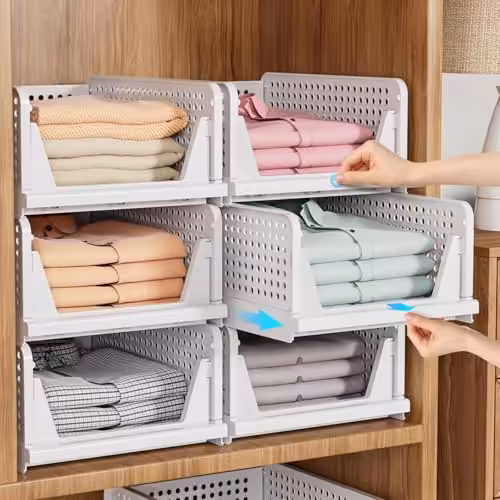 SNSLXH 5 Pack Stackable Closet Storage Basket