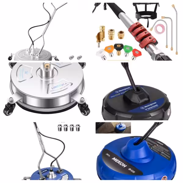 janz 24" Pressure Washer Surface Cleaner with 4 Wheels,Dual Handle,Stainless Steel Housing, 2 Hose Adapters and 4 Replacement Nozzles, Ideal for Cleaning Driveways, Sidewalks,Patios,Decks