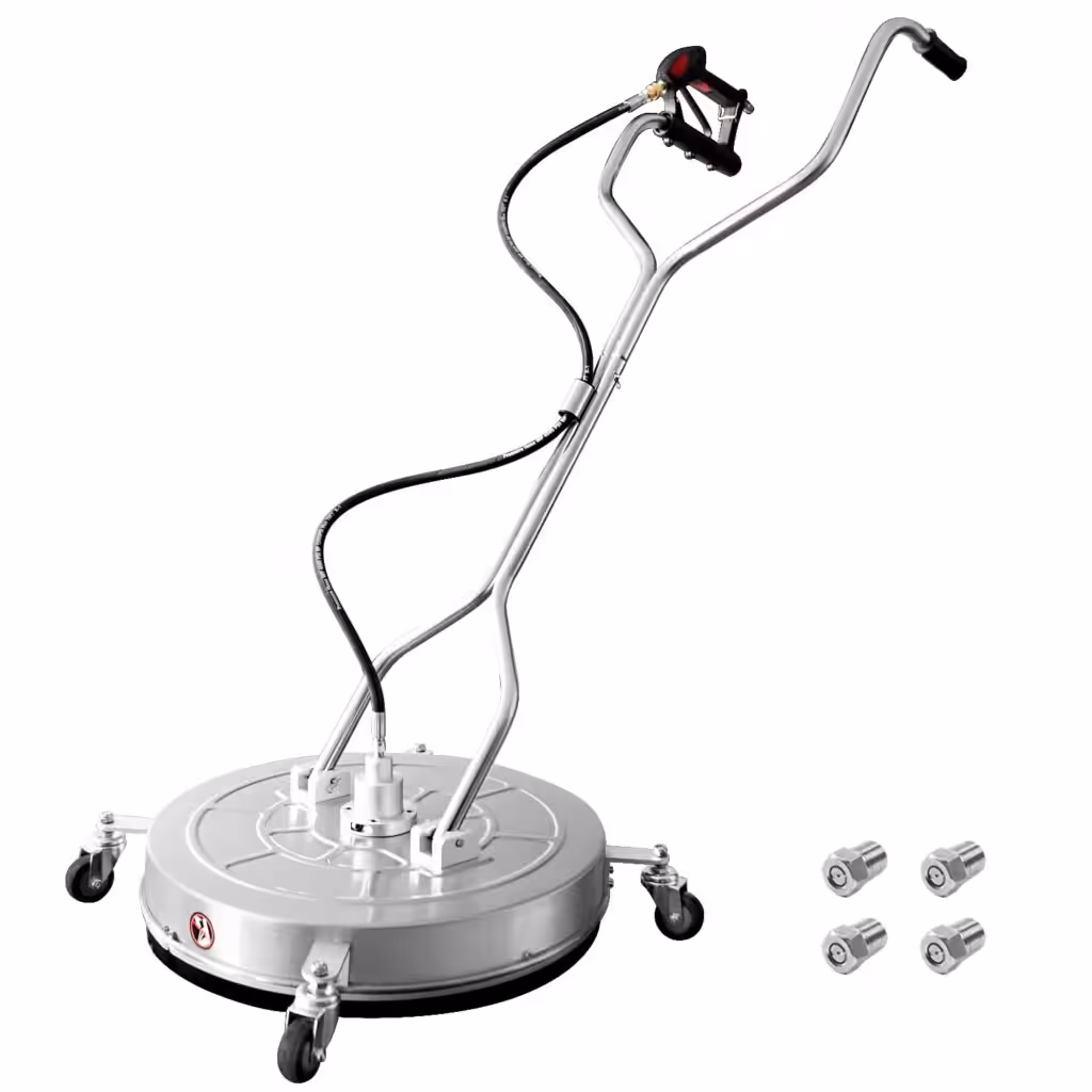 janz 24" Pressure Washer Surface Cleaner with 4 Wheels,Dual Handle,Stainless Steel Housing, 2 Hose Adapters and 4 Replacement Nozzles, Ideal for Cleaning Driveways, Sidewalks,Patios,Decks