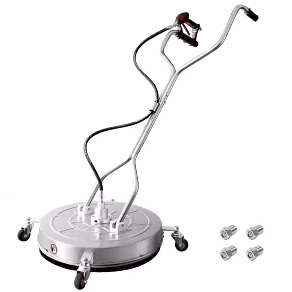 janz 24" Pressure Washer Surface Cleaner with 4 Wheels,Dual Handle,Stainless Steel Housing, 2 Hose Adapters and 4 Replacement Nozzles, Ideal for Cleaning Driveways, Sidewalks,Patios,Decks
