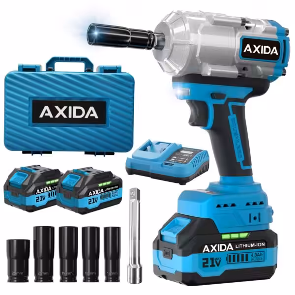 1500NM Cordless Impact Wrench with 2 x 4.0Ah Batteries, 1/2 Inch Brushless High Torque Impact Gun, 21V Impact Driver, Variable Speeds for Car/Truck RV/Mower