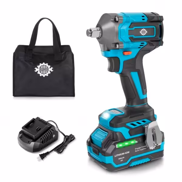 1/2" Cordless Impact Wrench Kit, Impact Gun 3-Mode Speed with 4.0Ah Battery and Fast Charger, 20V High Torque 465Ft-lbs (630N.m), Brushless 2500RPM Power Electric Impact Wrench with LED Light for Car