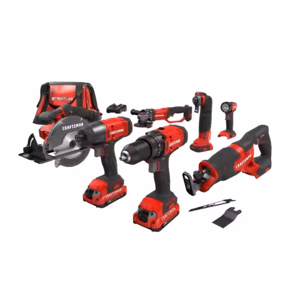 CRAFTSMAN V20 Power Tool Combo Kit, 7-Tool Cordless Power Tool Set with 2 Batteries and Charger (CMCK700D2)