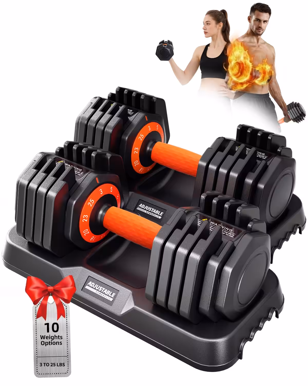 2026 Upgrade Adjustable Dumbbell Set 25lb/50lb, Small Increment in 3-6lb, 1 Hand Quick-Dial, 10-in-1 Adjustable Dumbbells with Tray, Anti-Slip Grip for Home Gym HIIT Strength Training