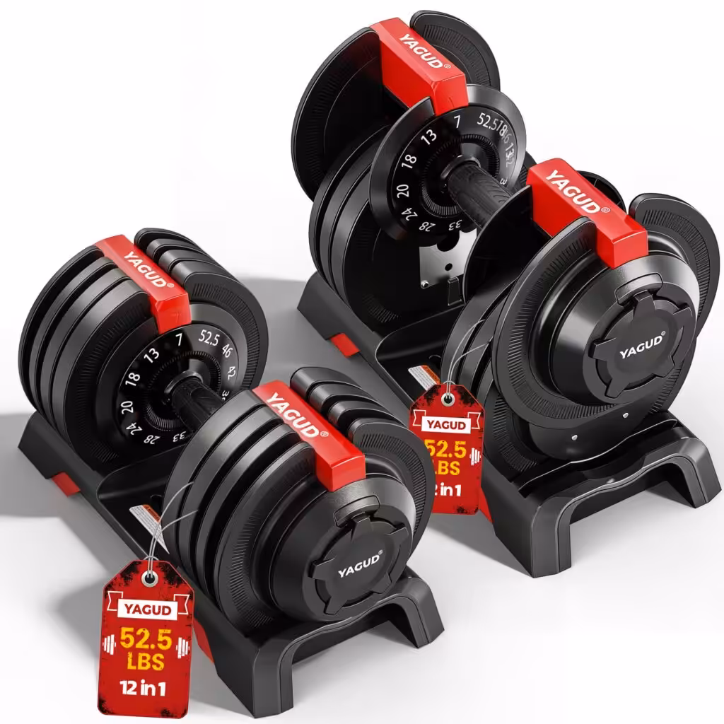 Yagud Adjustable Dumbbell Set, 52.5/90 lbs Weights Dumbbells, 1 Hand Rotation, Safety Lock System, Anti-Slip Textured Handle, Space-Saving Dumbbell Set for Full-Body Home Gym